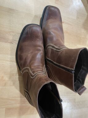 BED|STU Men's Brown Leather Zip Ankle Boots